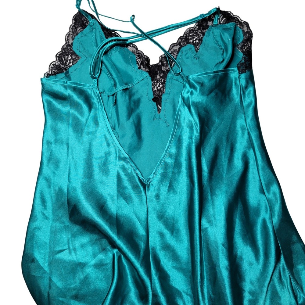 Fredericks of Hollywood Teal Satin Lace Trim Chemise Nightgown 6445 NEW Large - Picture 7 of 12